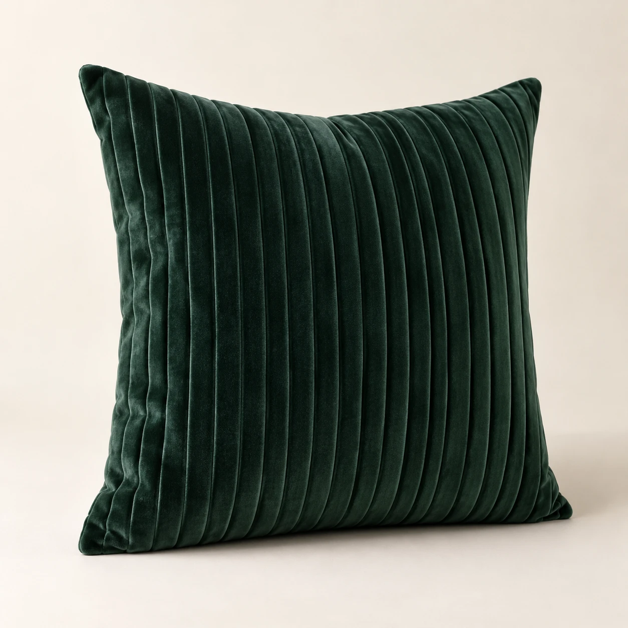 The Pleated Square, Parallel pleats, Forest Green velvet cushion cover