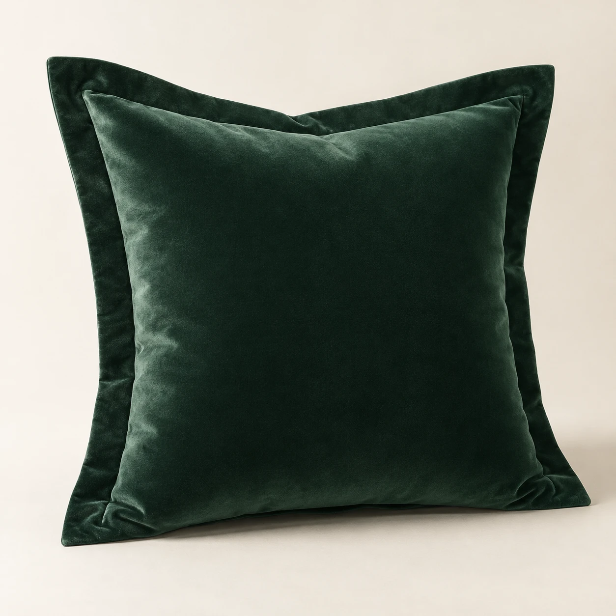 The Flanged Square, Wide fabric flange, Forest Green velvet cushion cover